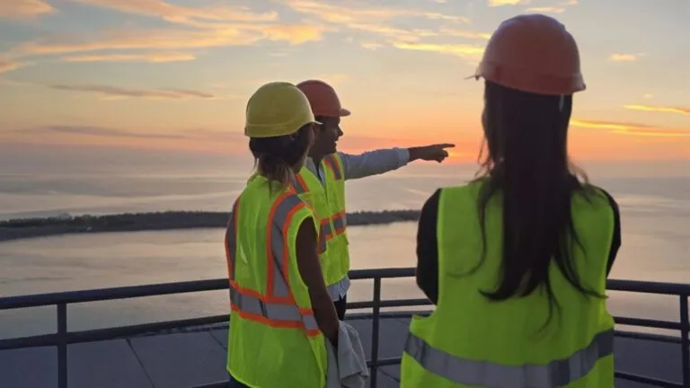 Omar Anitua Valdovinos frente a un puerto mexicano moderno con buques y grúas que simbolizan inversión y sostenibilidad marítima.