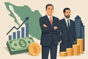 Gráfico editorial que representa la concentración de la fortuna México entre empresarios con poder económico.