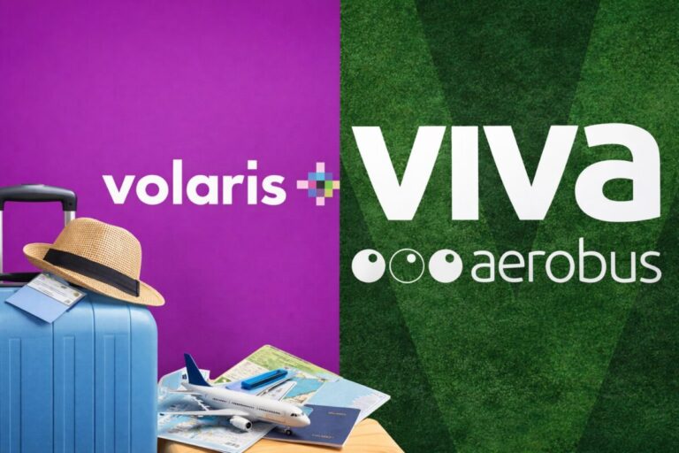 Imagen editorial de aviones de Volaris y Viva Aerobus en un aeropuerto, simbolizando el nuevo grupo de aerolíneas mexicanas