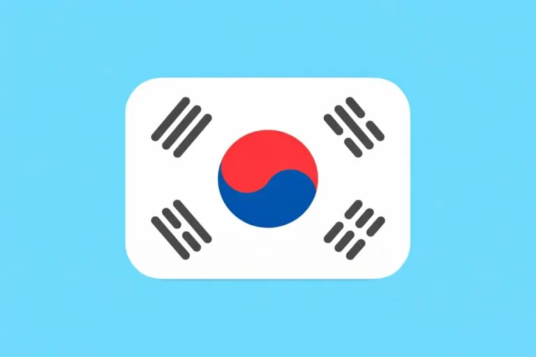 Ilustración moderna de la bandera de Corea del Sur, destacando el idioma coreano como herramienta clave en los negocios globales