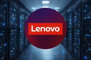Logo de Lenovo sobre fondo tecnológico, asociado a servidores para inferencia de IA empresarial