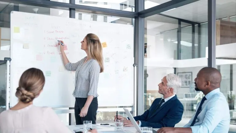 Reunión de liderazgo corporativo enfocada en mejorar la alineación estratégica y el desempeño empresarial en 2026