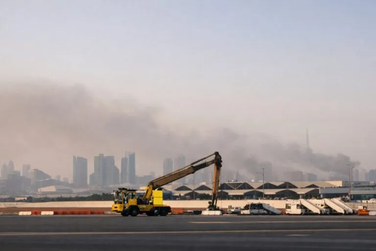 Vista aérea de puertos y aeropuertos del Golfo afectados por cierres y paralización empresarial debido a tensiones regionales