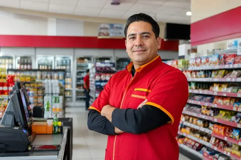Gerente de OXXO en México revisando operaciones y salarios del sector retail